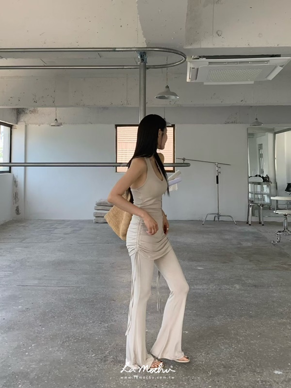 抓摺外罩超顯瘦長褲